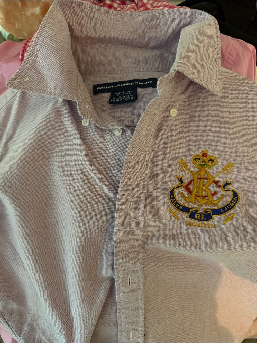 Ralph Lauren WoMen's Lavender Button-Down Oxford Shirt with Embroidered Crest